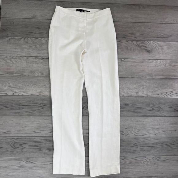 Lafayette 148 Barrow Women Size 4 Cream Linen Straight Leg Pants Trouser Office - Picture 10 of 13